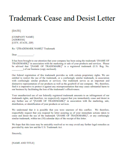 trademark cease and desist letter