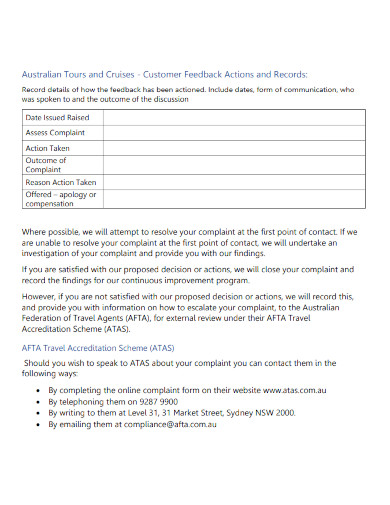 travel feedback complaint form