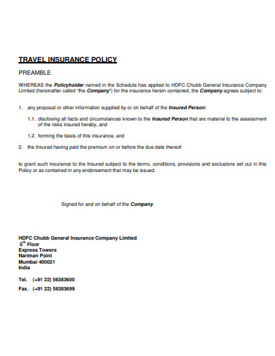travel insurance policy