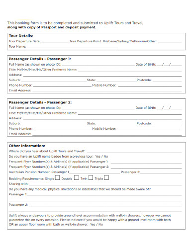 travel passenger booking form