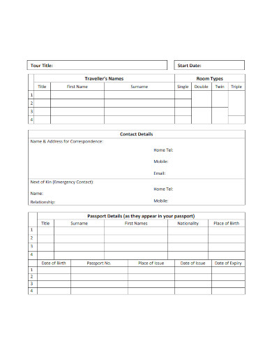 travel tour booking form