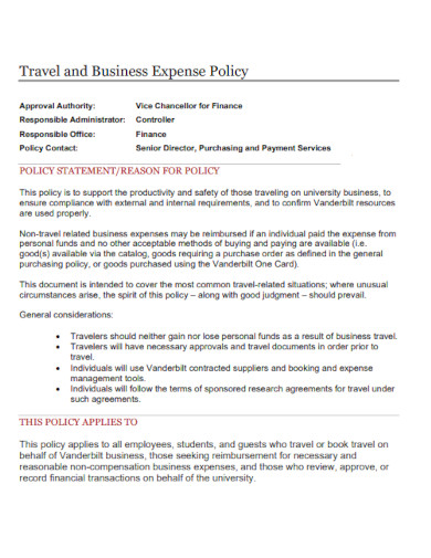 travel and business expense policy