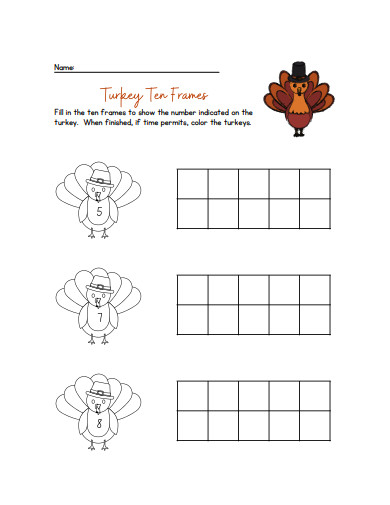 turkey ten frame worksheet