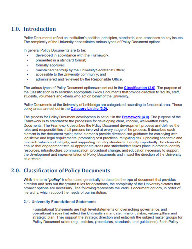 university policy development framework