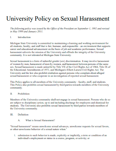university policy on sexual harassment