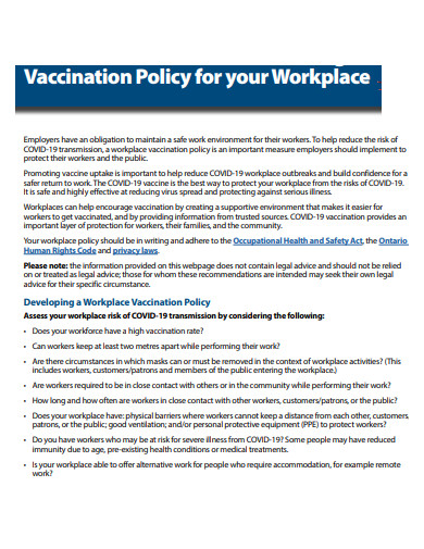 vaccination policy for your workplace