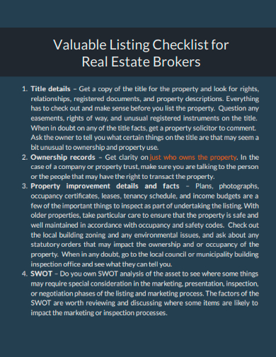 valuable listing checklist for real estate brokers