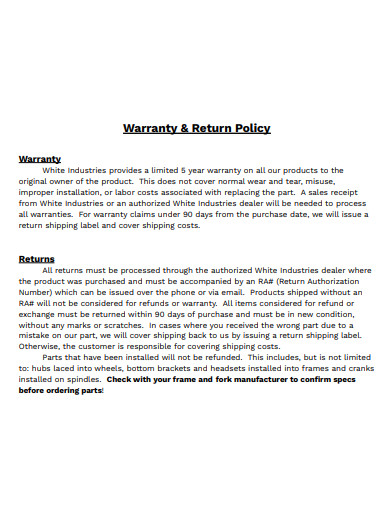 warranty return policy