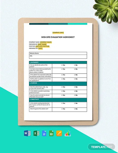 web site evaluation worksheet template