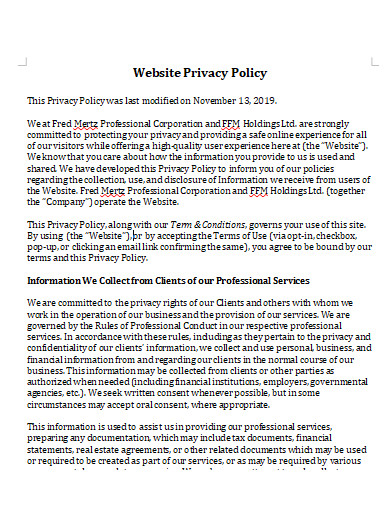 website privacy policy example