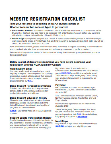 website registration checklist