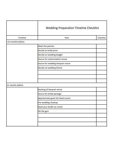 wedding preparation timeline checklist