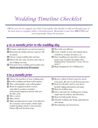 wedding timeline checklist format