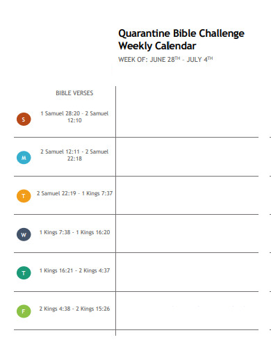 weekly quarantine calendar