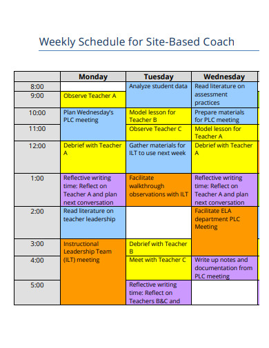 weekly schedule for site based coach