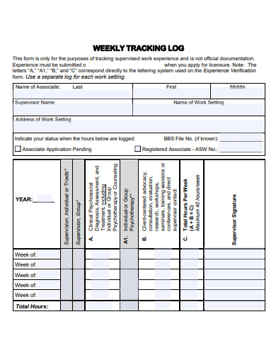 weekly tracking log
