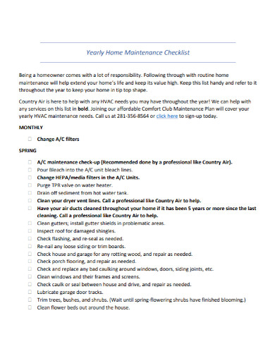 yearly home maintenance checklist