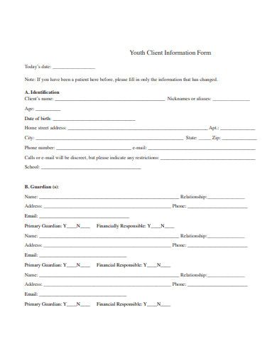 youth client information form