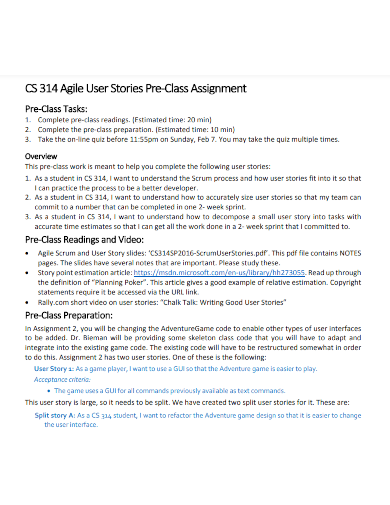 agile user stories pre‐class assignment
