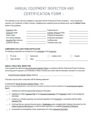annual equipment inspection and certification form