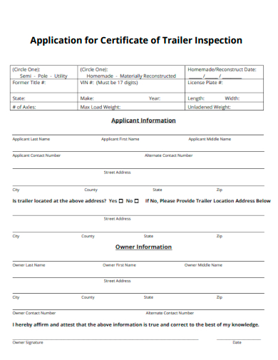 application for certificate of trailer inspection form