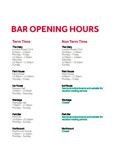 bar opening hours