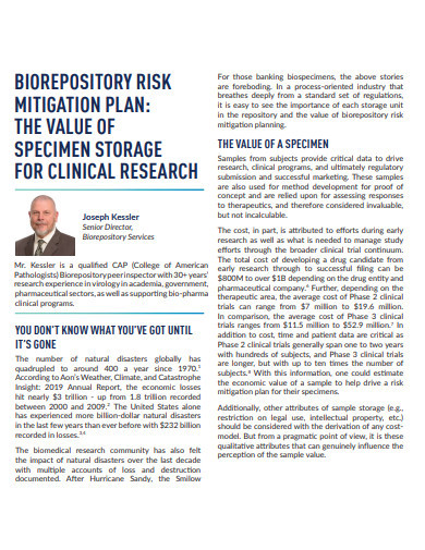 biorepository risk mitigation plan