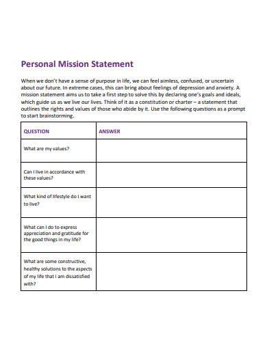blank personal mission statement