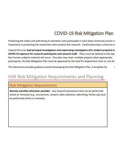 covid 19 risk mitigation plan