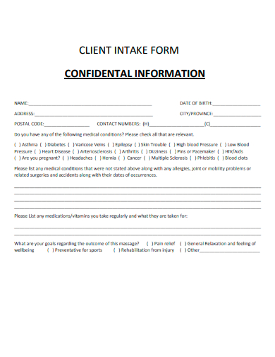 client intake form confidential information