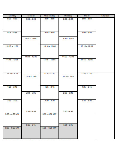college student class schedule