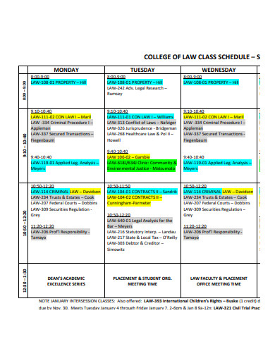 college of law class schedule