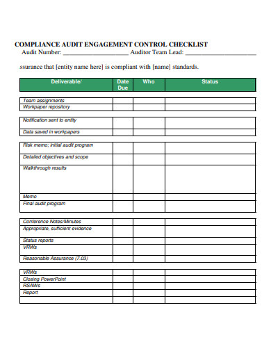 compliance audit engagement control checklist