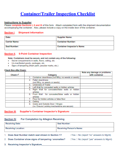 container trailer inspection checklist form