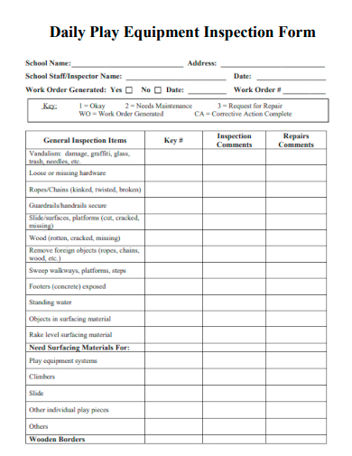 daily play equipment inspection form