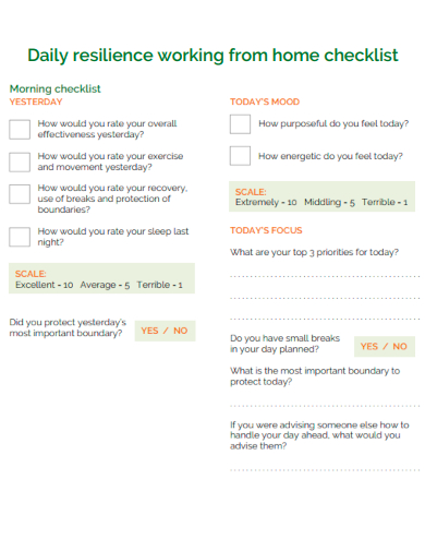 daily resilience working from home checklist