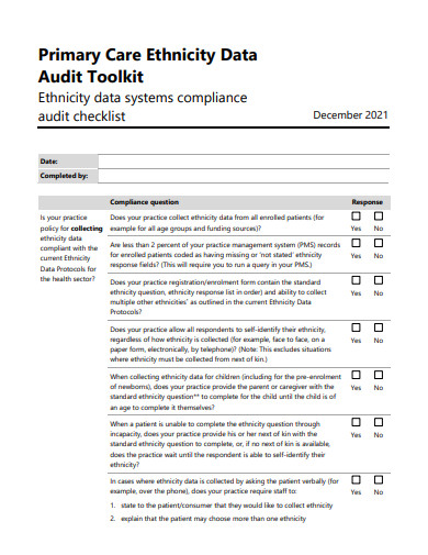 data systems compliance audit checklist