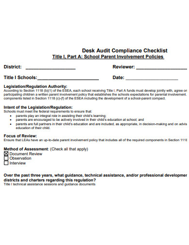 desk audit compliance checklist