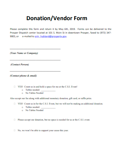donation vendor form
