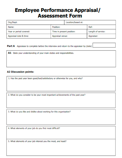 employee performance appraisal assessment form