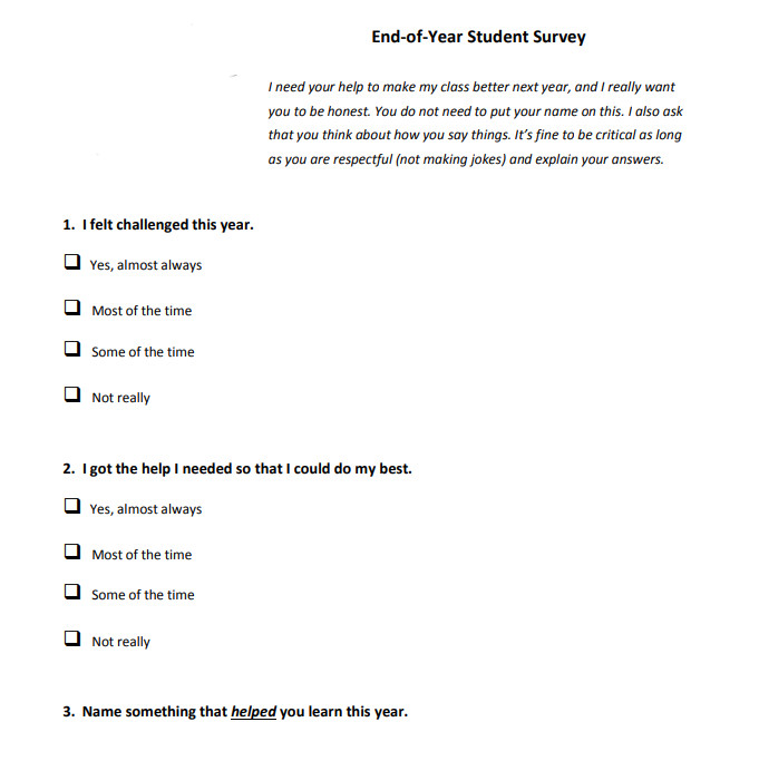end of year school student survey