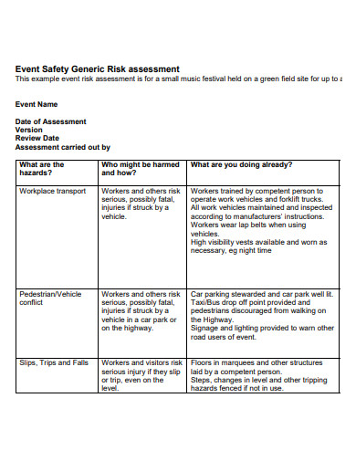 event safety generic risk assessment