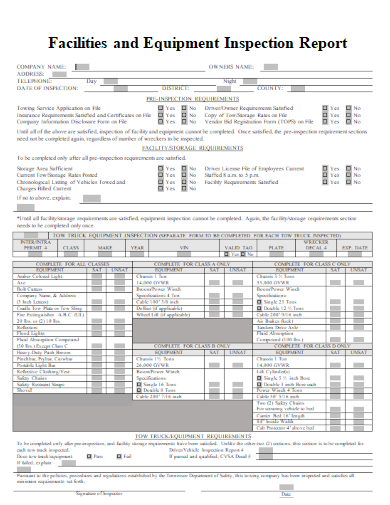 facilities equipment inspection report form