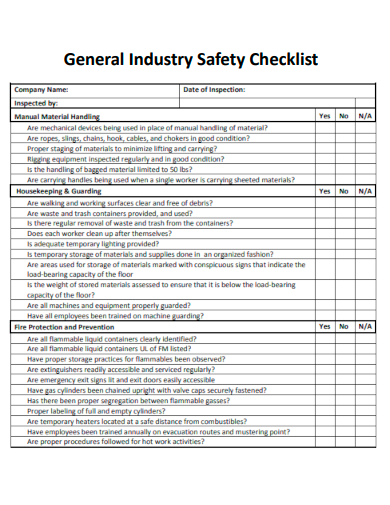 general industrial safety checklist