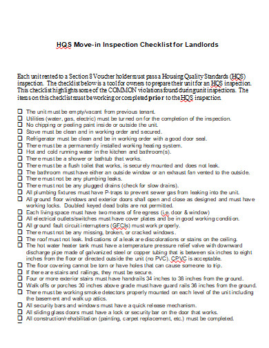 hqs inspection checklist example