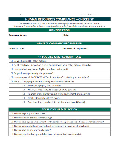 hr resources compliance checklist