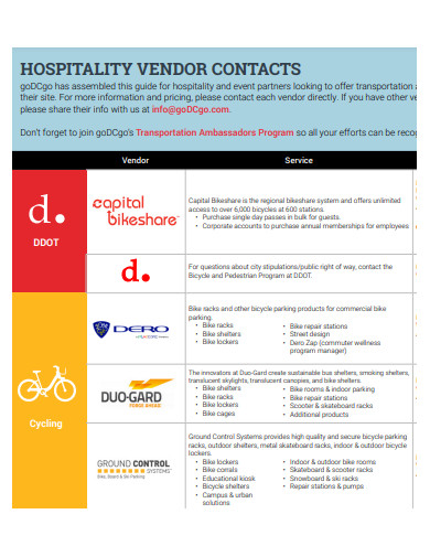 hospitality vendor contact
