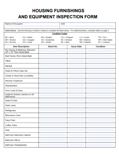 house furnishings equipment inspection form