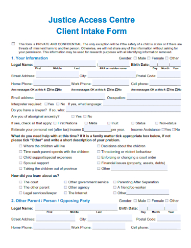 justice access centre client intake form