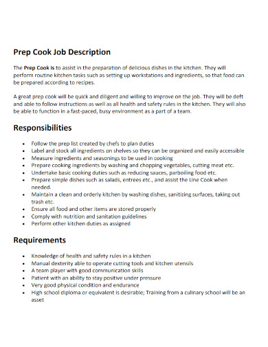 line cook job description responsibilities requirements